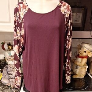 G Womens Cool Melon Stretch Long Floral Sleeve Top 2X